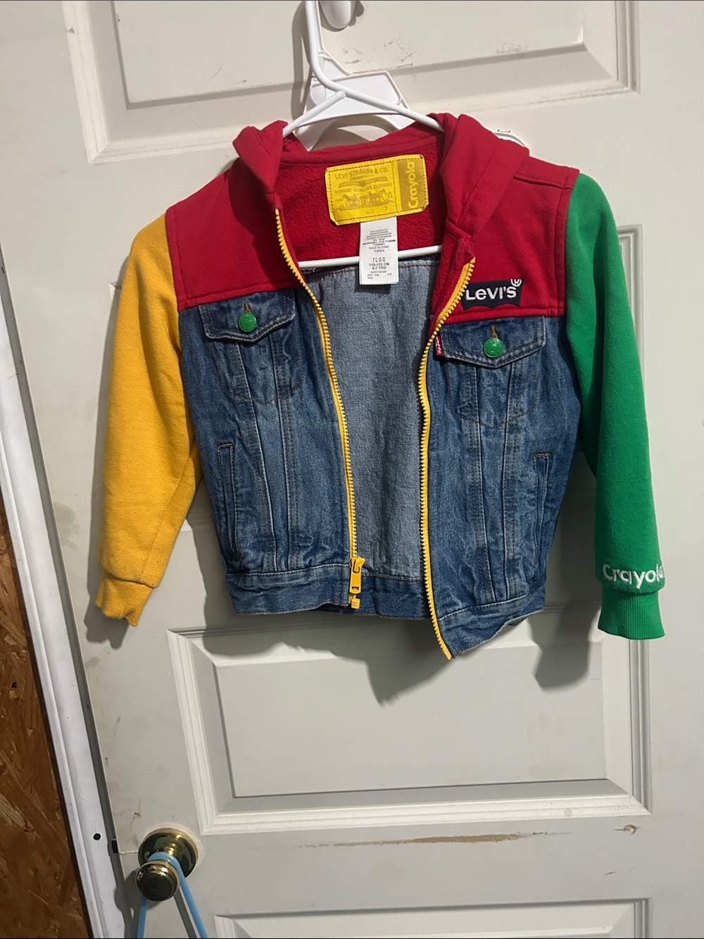 Levi's Kids Colorblock Denim Jacket with Hood - Red, Yellow & Green (OLIKB)